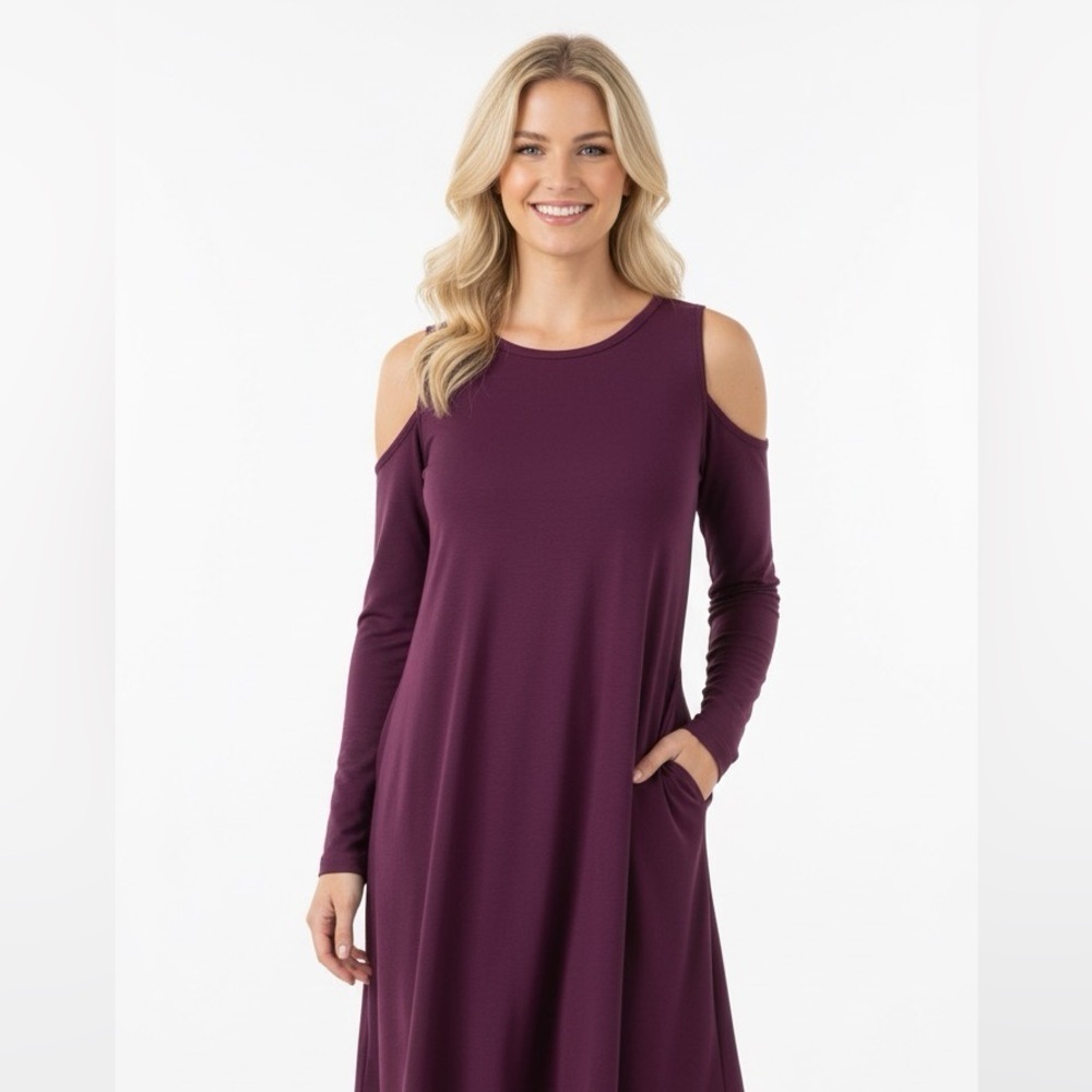 Zenana Premium cold shoulder plum color Jersey knit dress size large